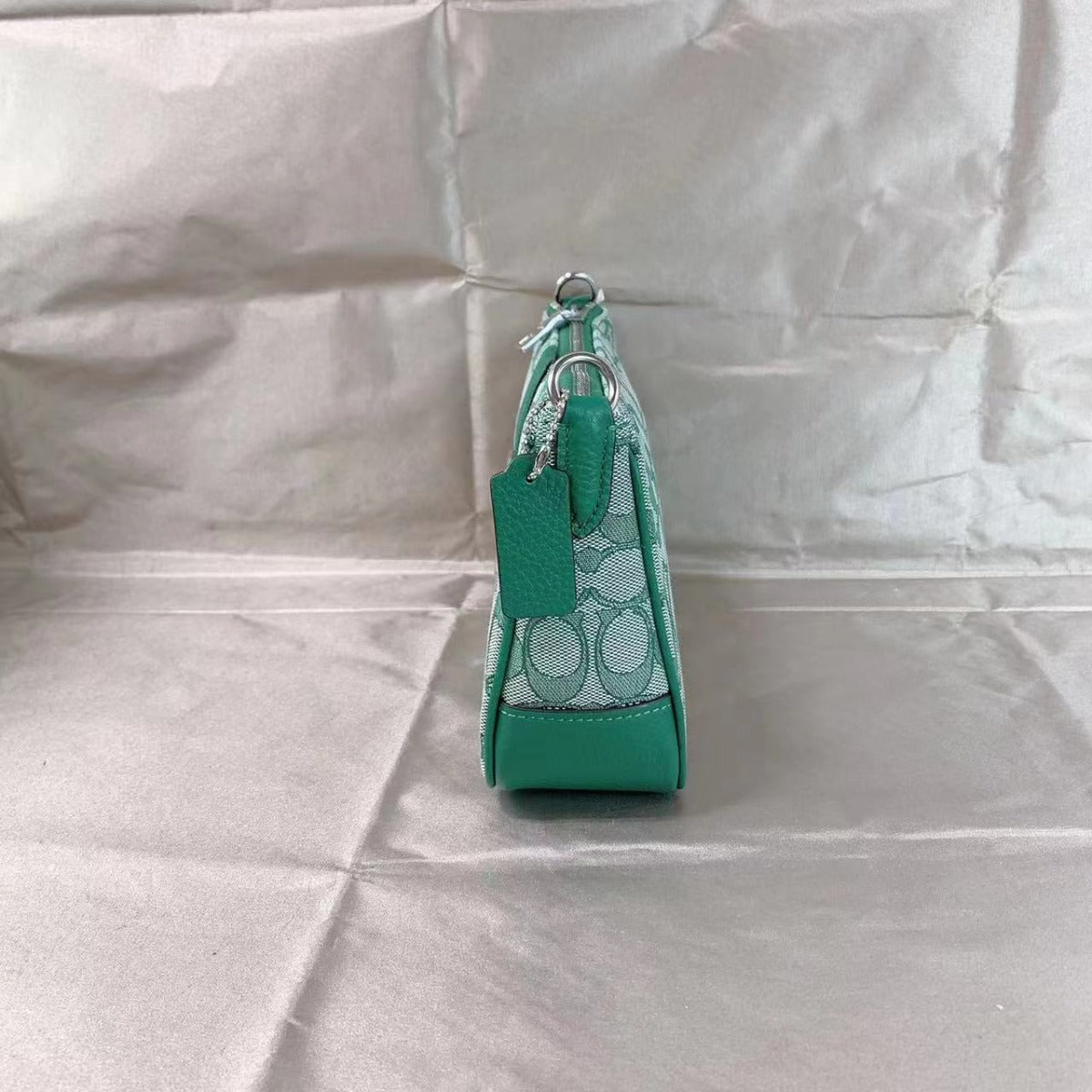 Coach C8306 Lonnie Baguette In Signature Jacquard In Green Coach C8306 Lonnie Baguette In Signature Jacquard In Green